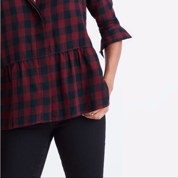 EUC Madewell peplum buffalo check button up - Picture 2 of 6